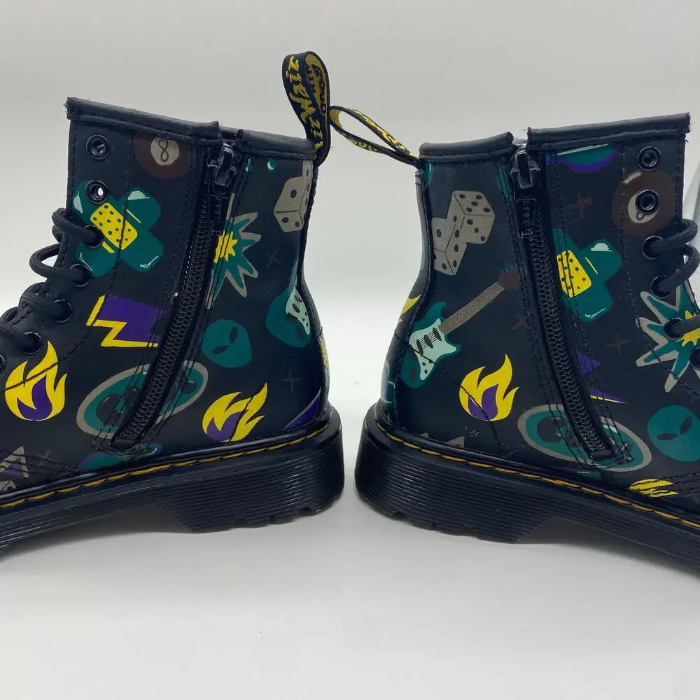 Dr. Martens Junior Black Sticker Print Hightop Boots Combat Hightop Kid size 13